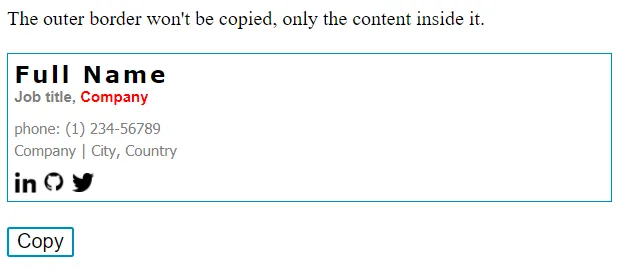 The final signature with the Copy button