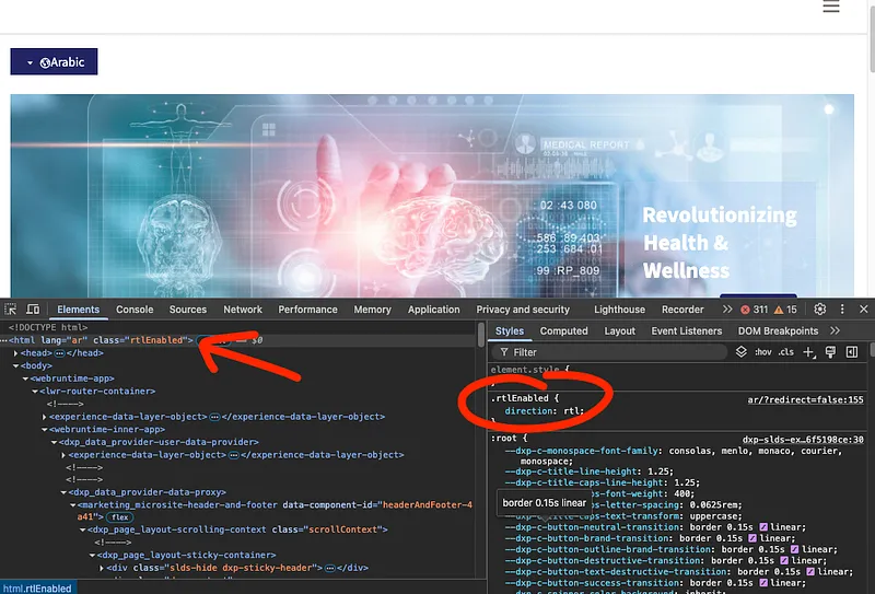 Binding direction: rtl to the html element