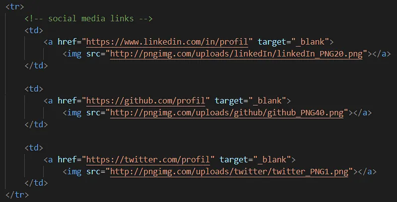 The social media links row
