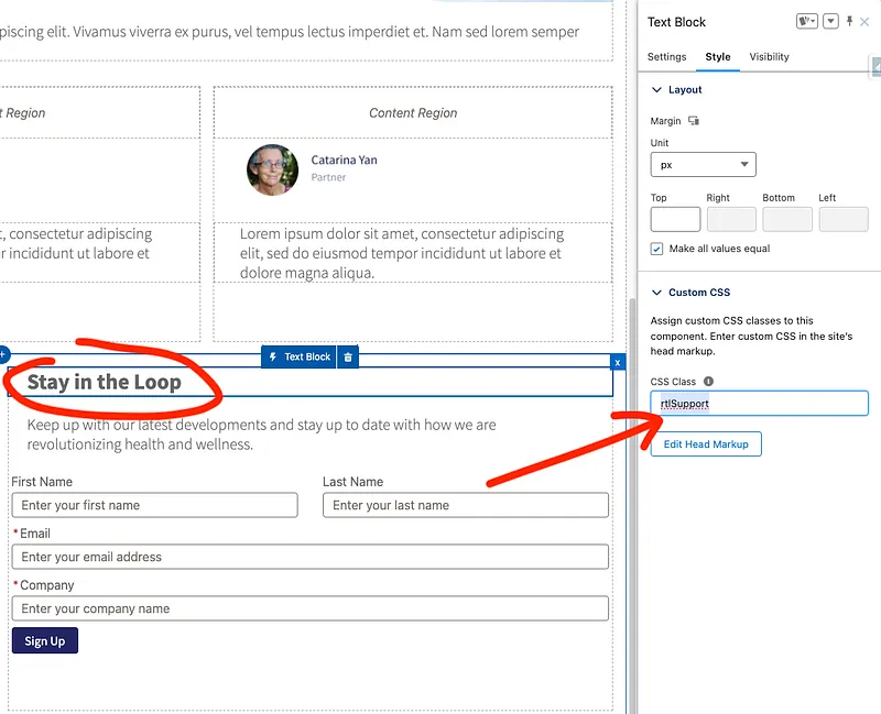 Binding the CSS class via the Style tab in Experience Builder